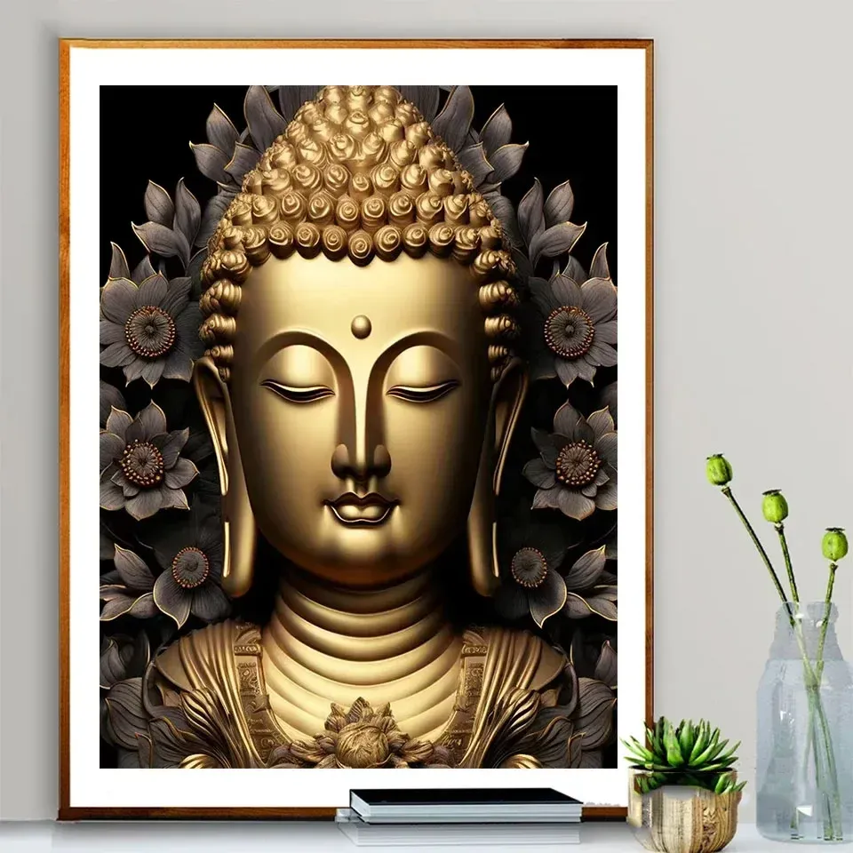 Diamantbild Lotus Buddha 20 bis 70 cm mit runden oder eckigen Steinen