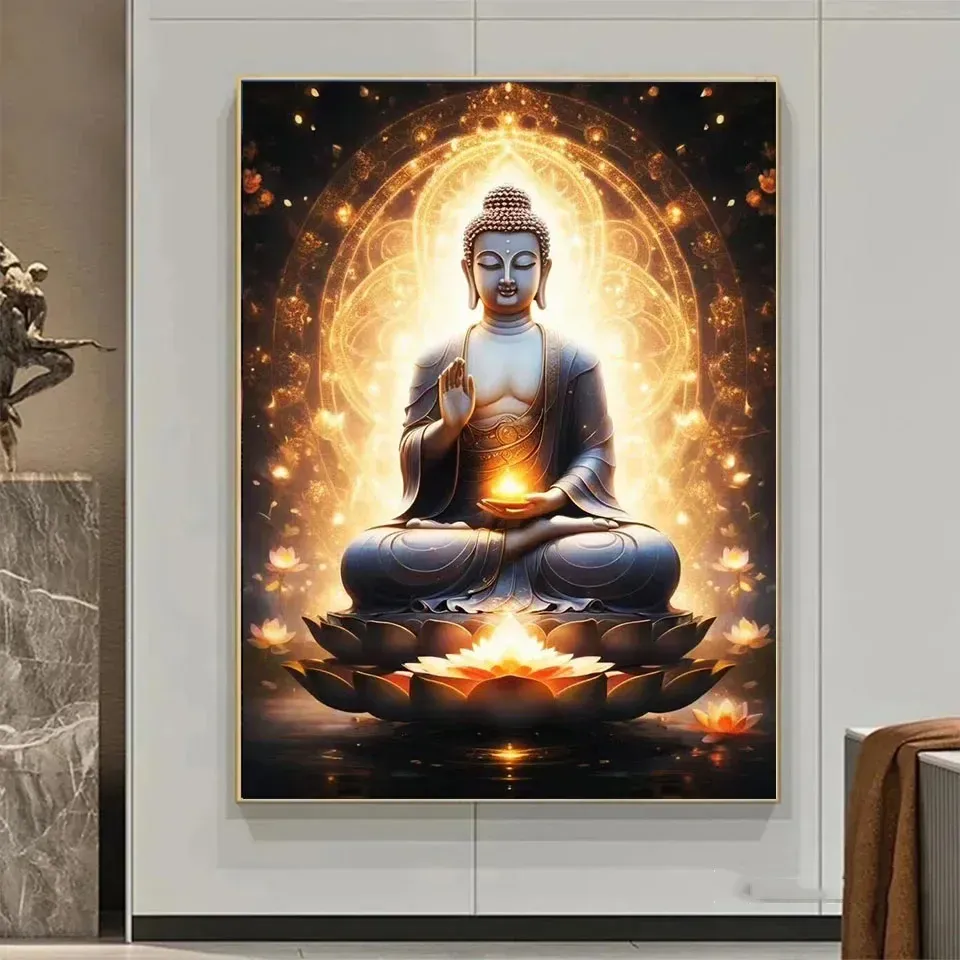 Diamantbild Lotus Buddha 20 bis 70 cm mit runden oder eckigen Steinen