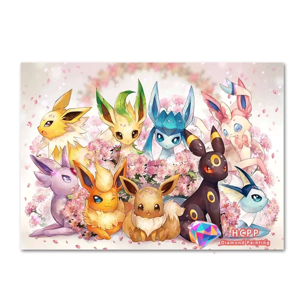 Diamantbild Pikachu Eeveelution 20 bis 70 cm mit runden oder eckigen Steinen
