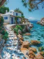 Diamantbild Santorini Mykonos Insel Landschaft Ägäis Kreuzstich – Farbe HXP806A-10