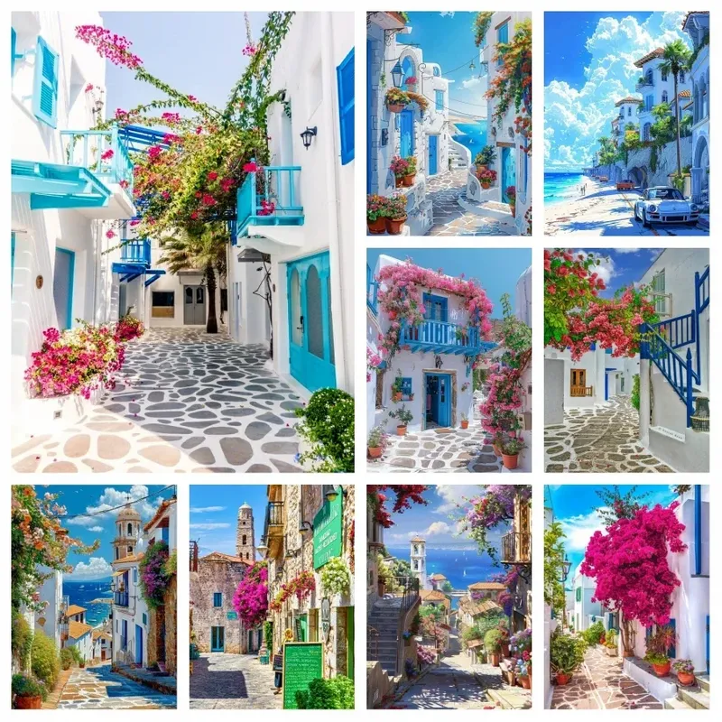 Diamantbild Santorini Mykonos Insel Landschaft Ägäis Kreuzstich