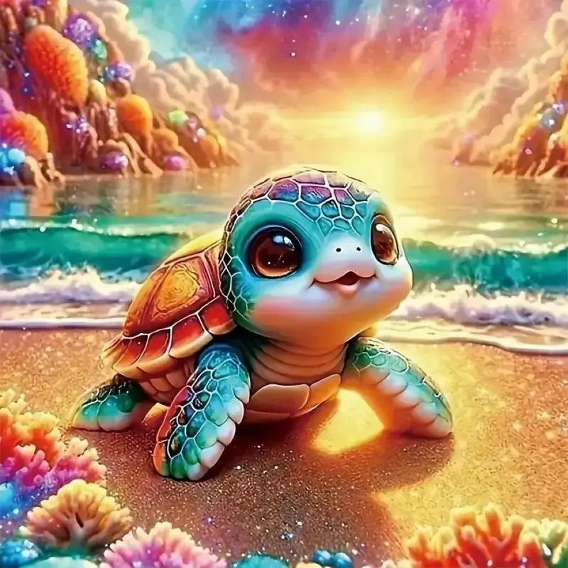 Diamantbild Schildkröte Tier Meer Kunst Mosaik Vollrund Heimdeko