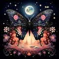 Diamantbild Schmetterling Mond Landschaft Strass Stickerei Deko – Farbe 749