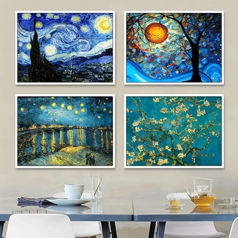 Diamantbild Sternenhimmel Van Gogh 30 x 40 cm mit runden Steinen