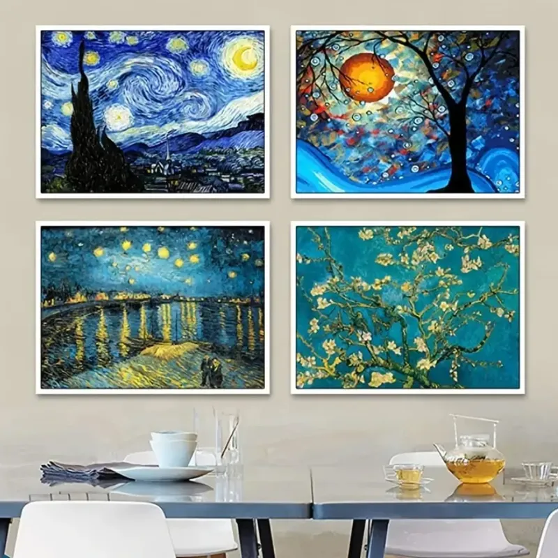 Diamantbild Sternenhimmel Van Gogh 30 x 40 cm mit runden Steinen