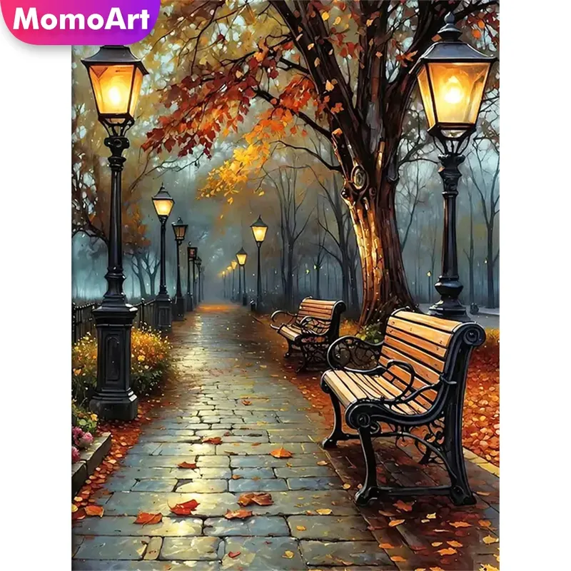 Diamantbild Straße Landschaft Strass Mosaik Baum DIY Deko