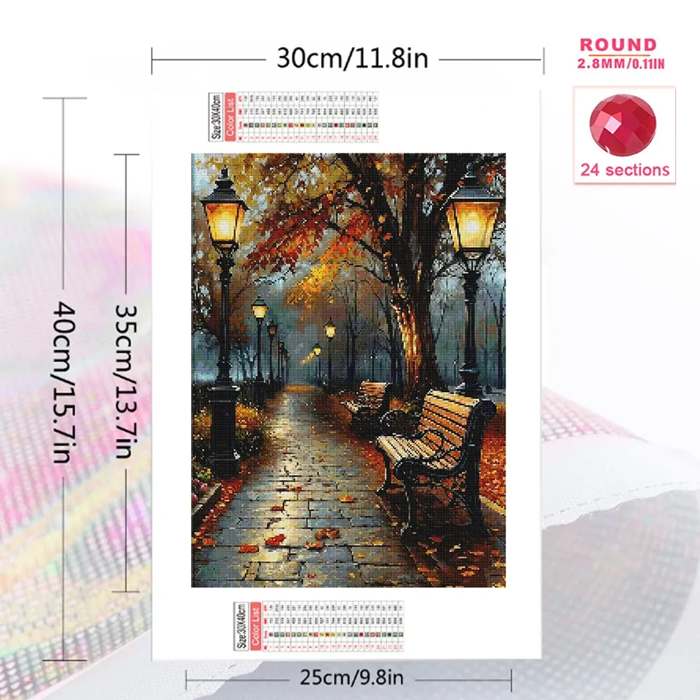 Diamantbild Straße Landschaft Strass Mosaik Baum DIY Deko