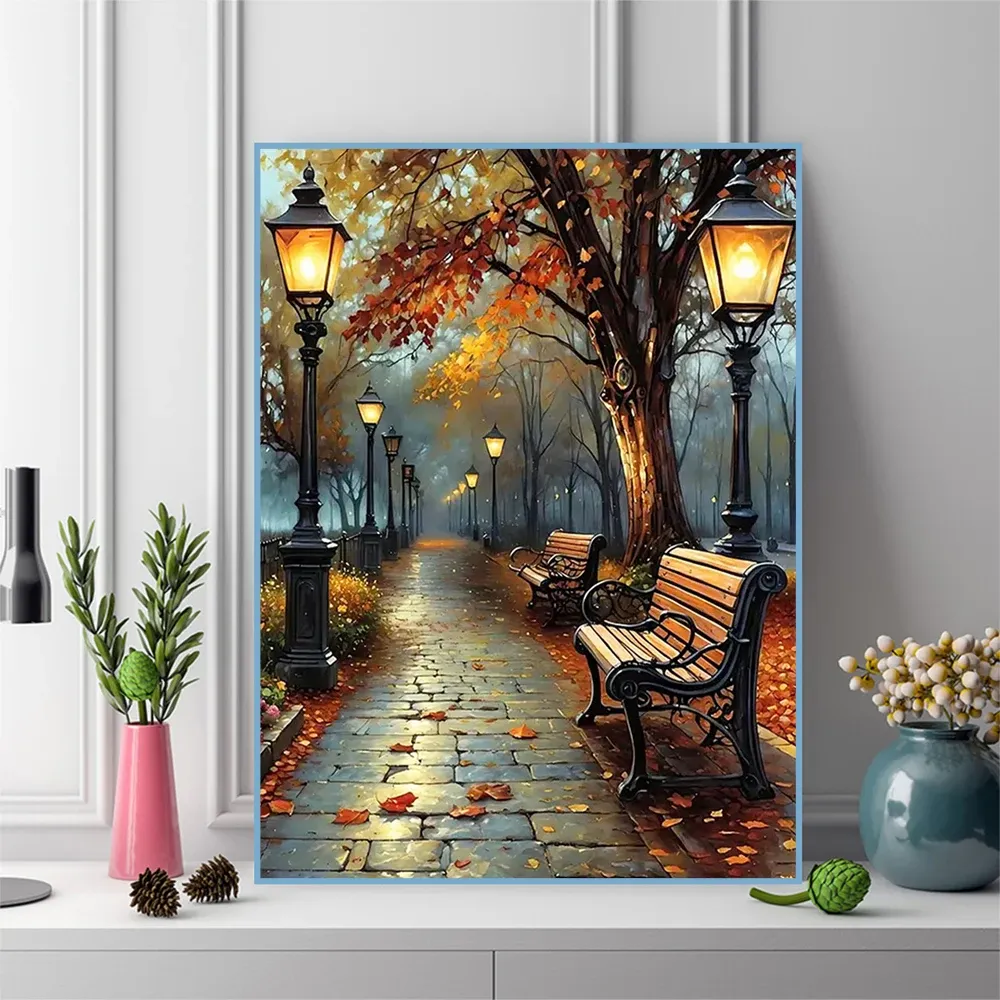 Diamantbild Straße Landschaft Strass Mosaik Baum DIY Deko