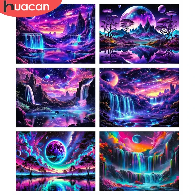 Diamantbild Wasserfall Berg 20 bis 70 cm mit runden oder eckigen Steinen