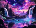 Diamantbild Wasserfall Berg 20 bis 70 cm mit runden oder eckigen Steinen – Farbe 5517