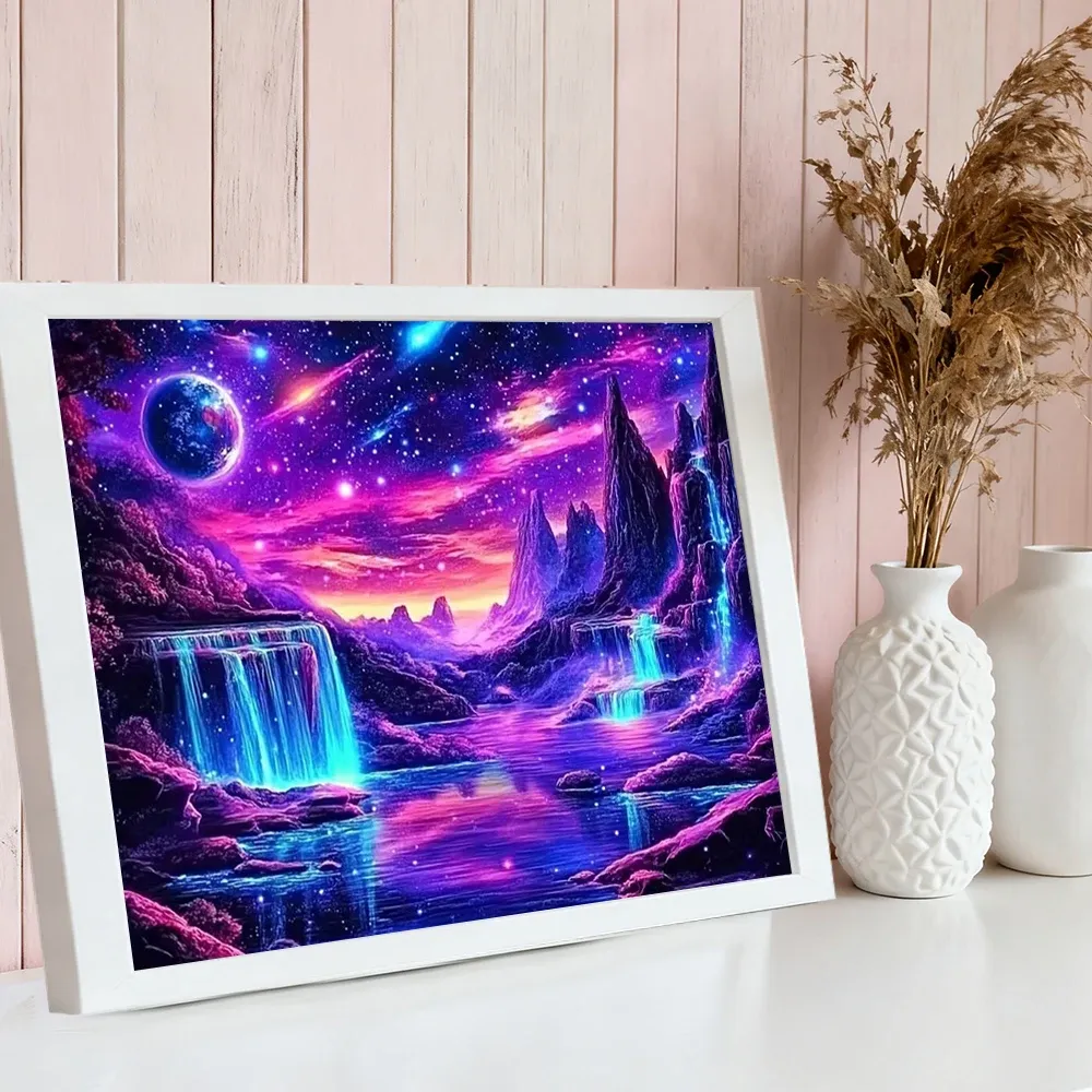 Diamantbild Wasserfall Berg 20 bis 70 cm mit runden oder eckigen Steinen