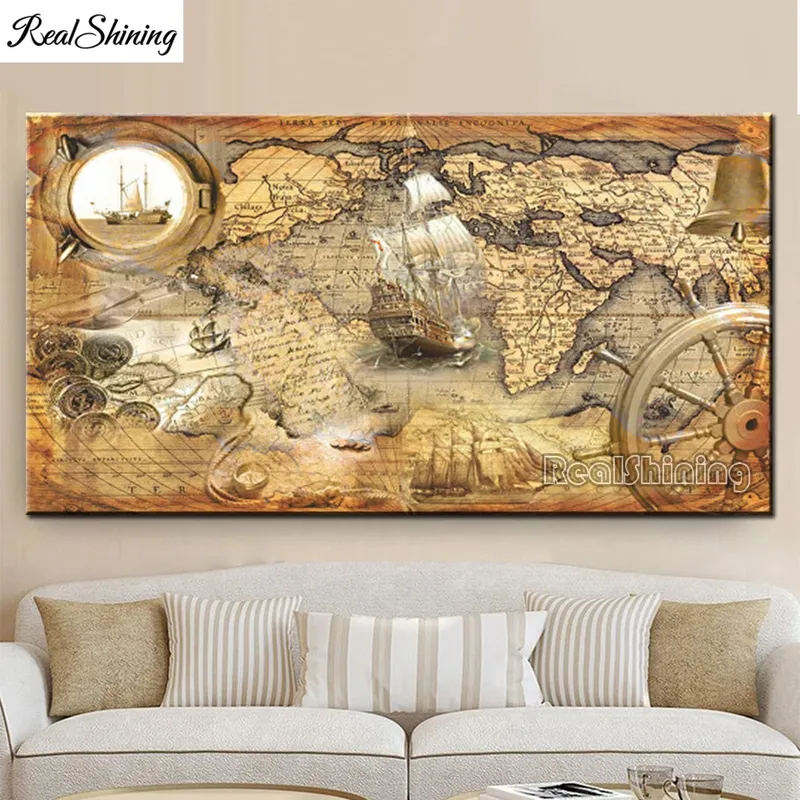 Diamantbild Weltkarte abstrakt 40x20 bis 70x35 cm