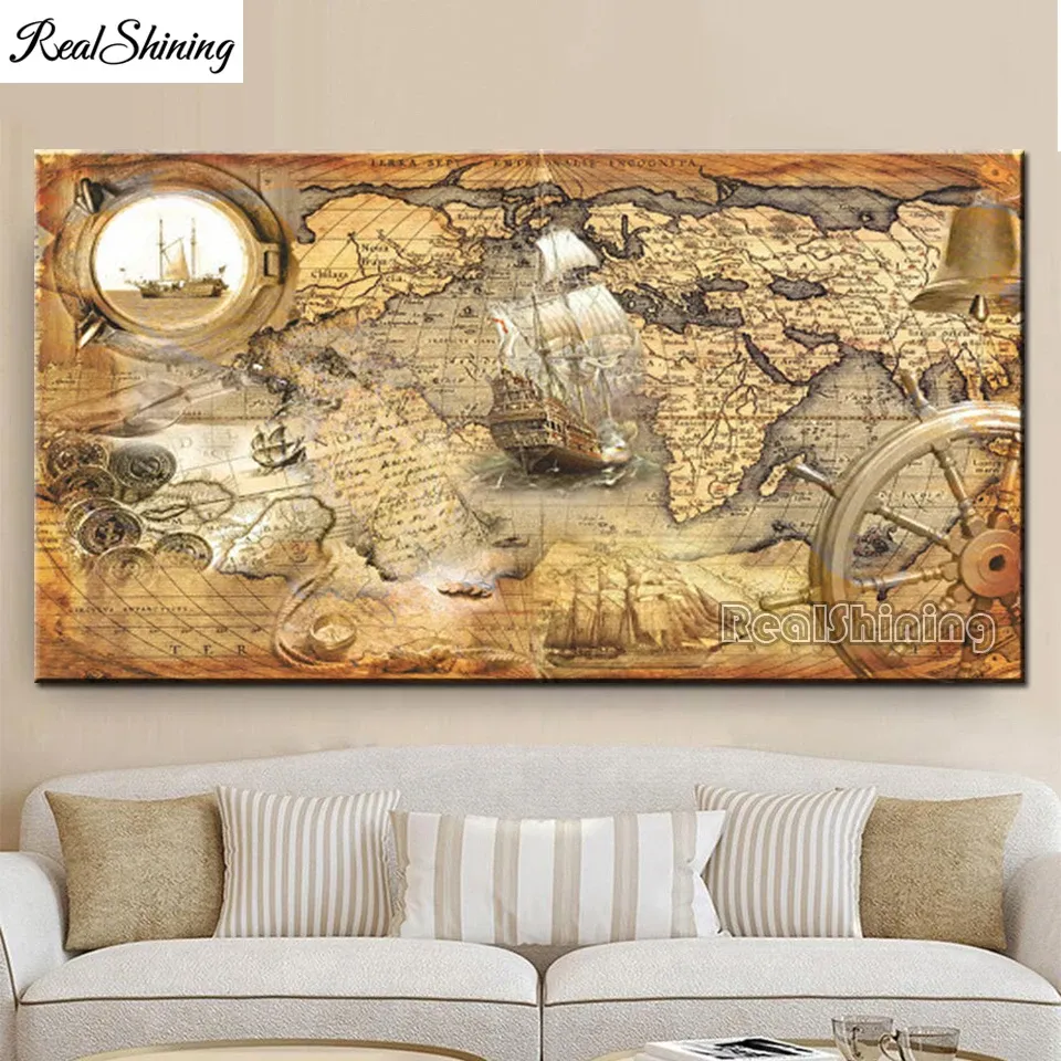 Diamantbild Weltkarte abstrakt 40x20 bis 70x35 cm