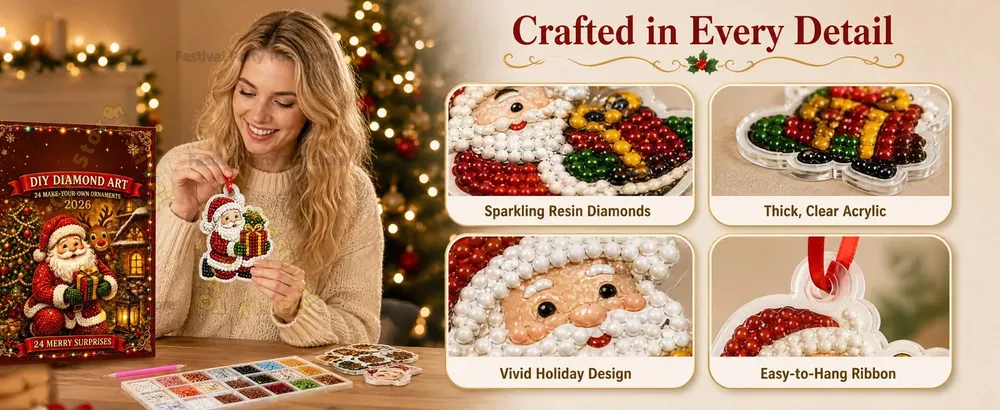 Diamantkunst Adventskalender 24 Anhänger Weihnachtsdeko