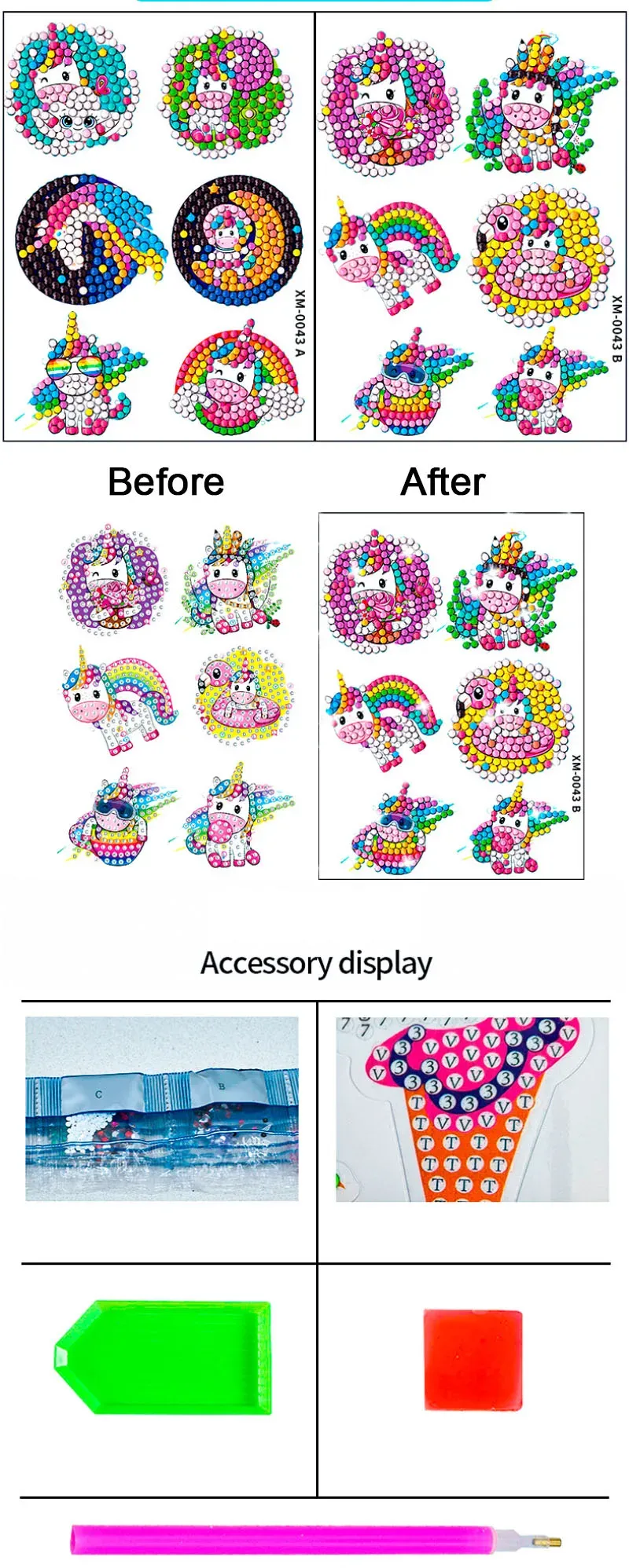 Diamantmalerei Aufkleber Set Kinder Einhorn Pflanzen Edelstein Kunst
