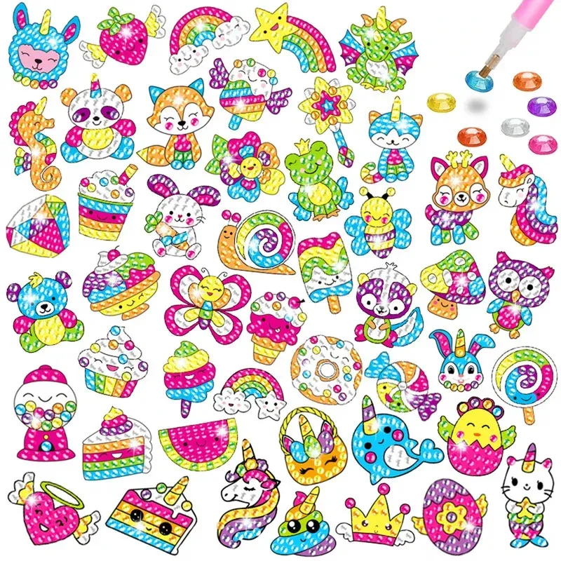 Diamantmalerei Aufkleber Set Kinder Tiere Animiert Edelstein Kunst
