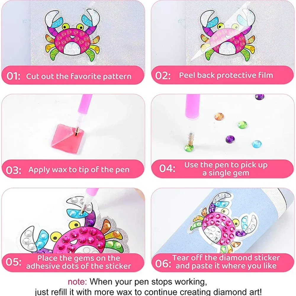 Diamantmalerei Aufkleber Set Kinder Tiere Animiert Edelstein Kunst