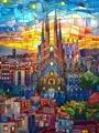 Diamantmalerei Barcelona Stadt 30 bis 70 cm AB rund oder quadratisch – Farbe Gelb (W6-2)