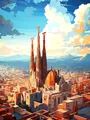 Diamantmalerei Barcelona Stadt 30 bis 70 cm AB rund oder quadratisch – Farbe Burgunderrot (W6-4)