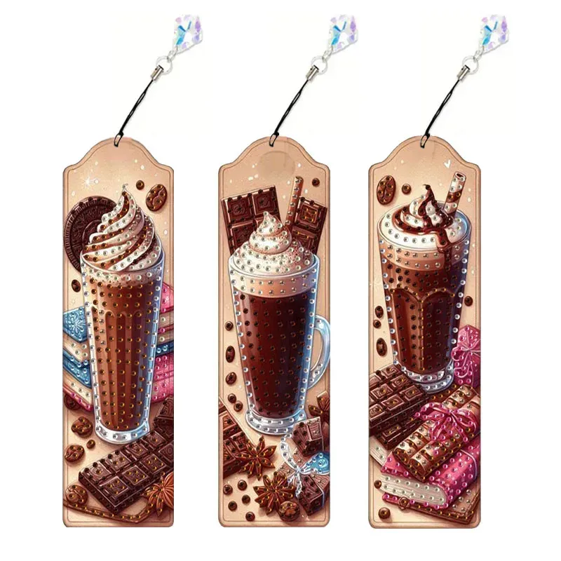 Diamantmalerei Blumen Kaffee Dessert Muster Lesezeichen Set PET