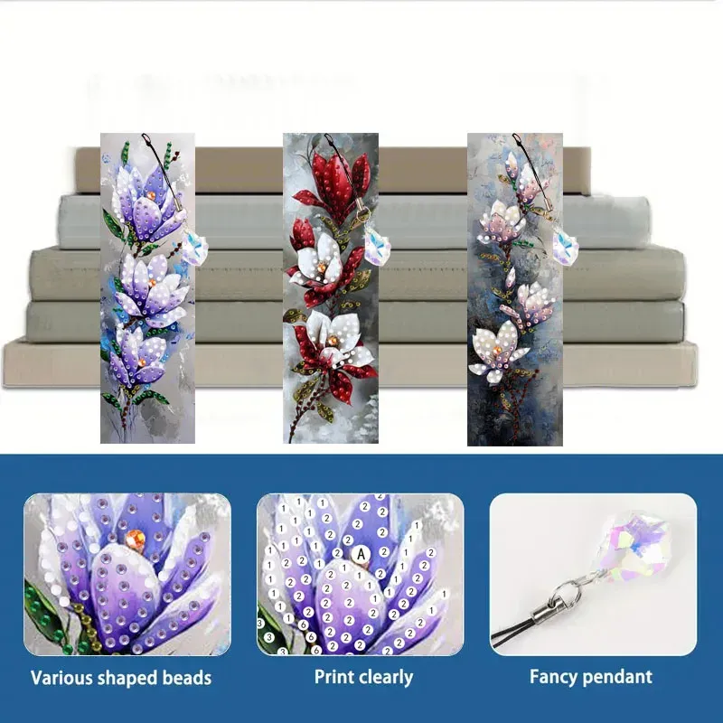 Diamantmalerei Blumen Kaffee Dessert Muster Lesezeichen Set PET