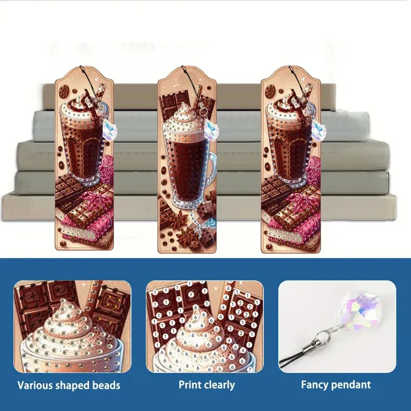 Diamantmalerei Blumen Kaffee Dessert Muster Lesezeichen Set PET