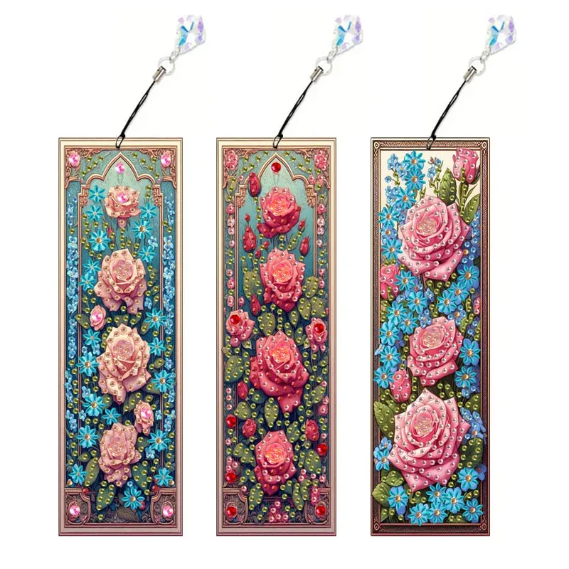 Diamantmalerei Blumen Kaffee Dessert Muster Lesezeichen Set PET