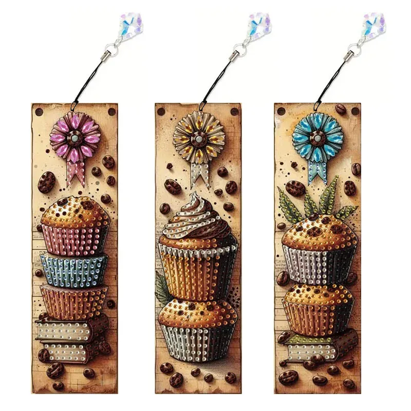 Diamantmalerei Blumen Kaffee Dessert Muster Lesezeichen Set PET