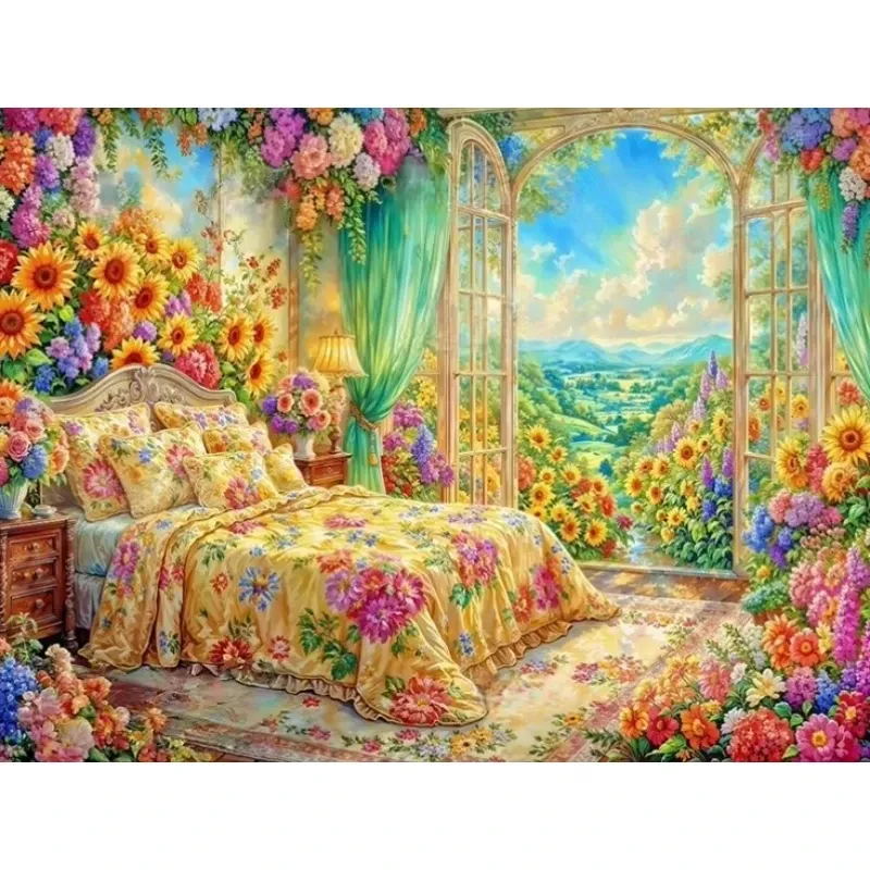 Diamantmalerei Blumengarten Fantasie Innenraumkunst 20x30cm bis 50x70cm