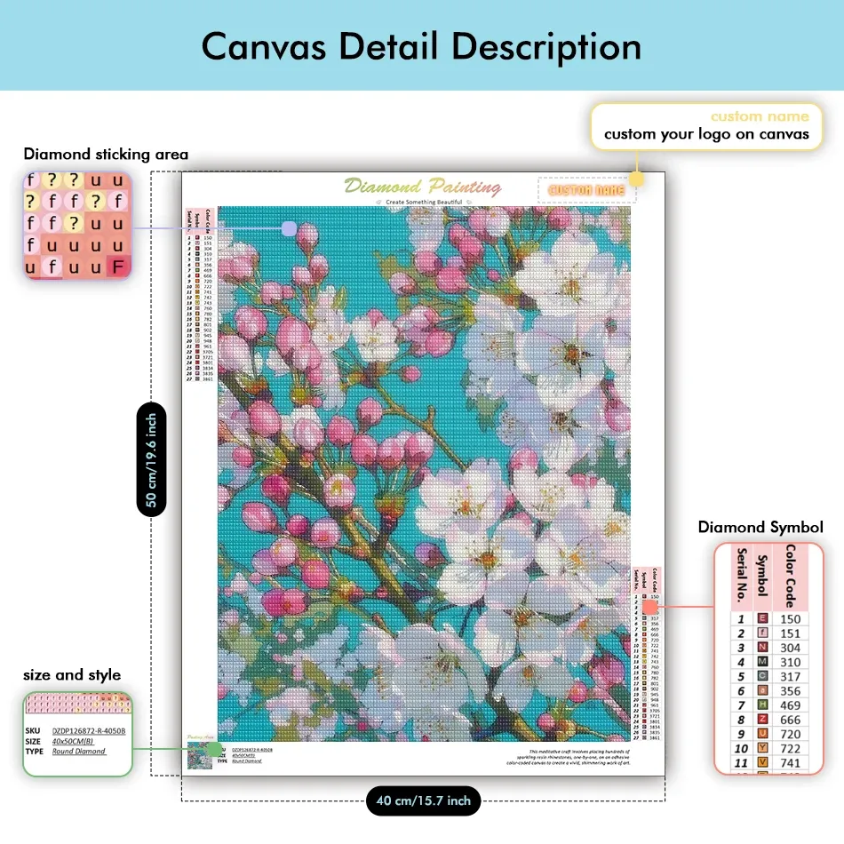 Diamantmalerei Blumenmuster 20x50cm bis 40x50cm