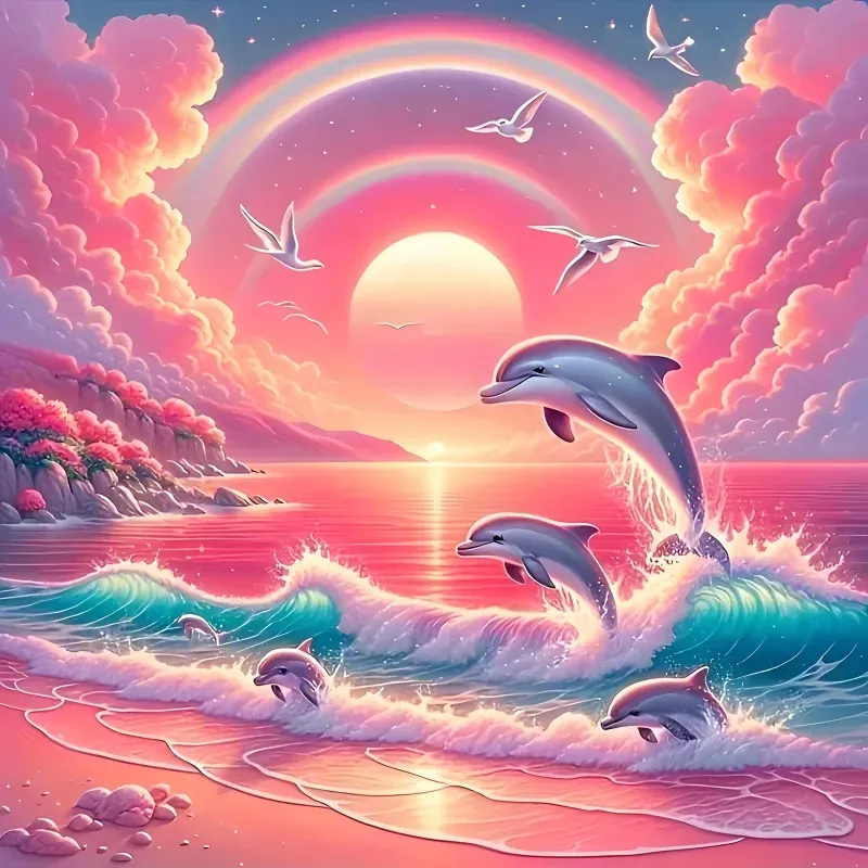 Diamantmalerei Delfin Himmel 20 bis 50 cm rund