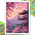 Diamantmalerei Digitale Landschaft Kirschblüten Turm mit Vollbohrern – 1