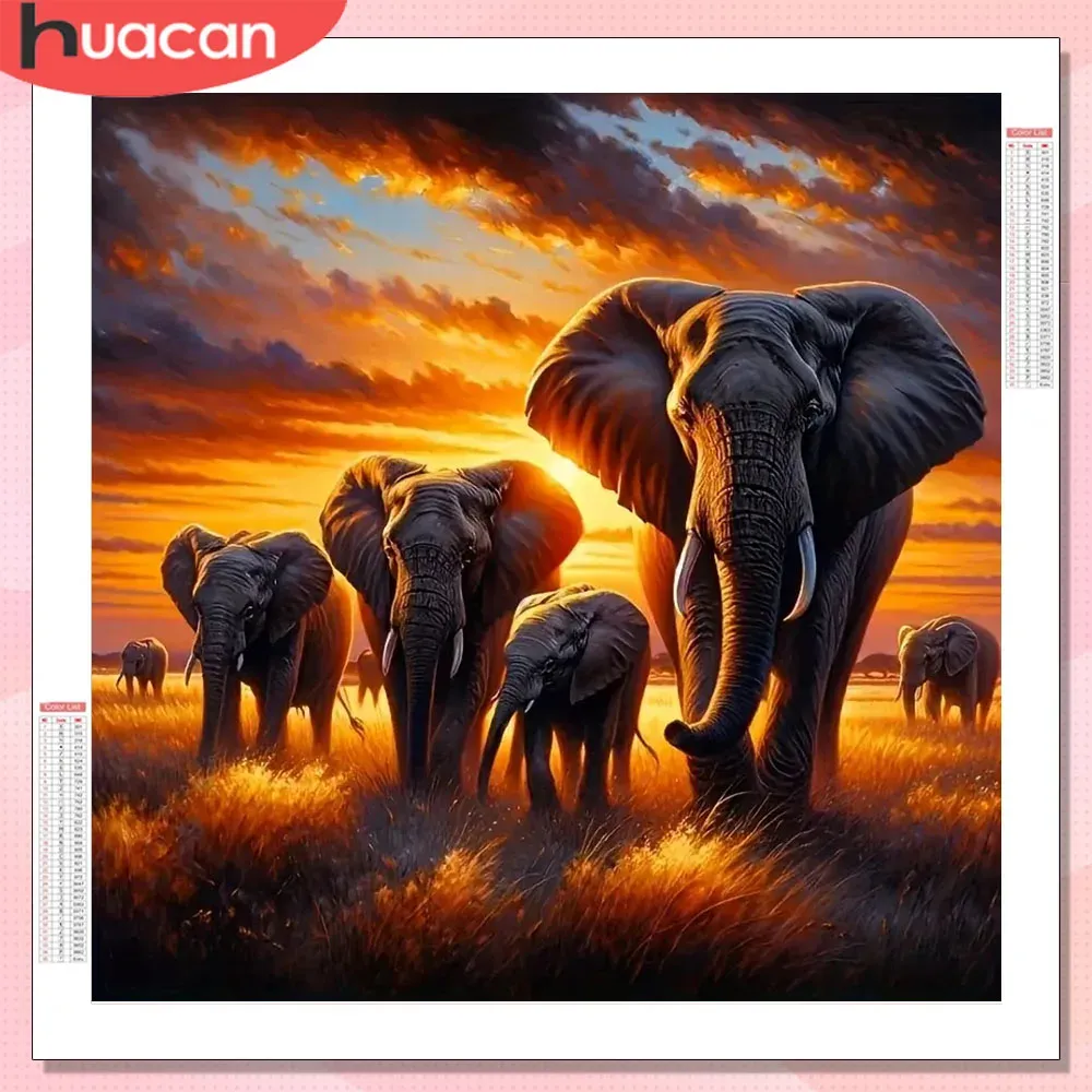 Diamantmalerei Elefant Sonnenuntergang 20 bis 50 cm rund oder quadratisch