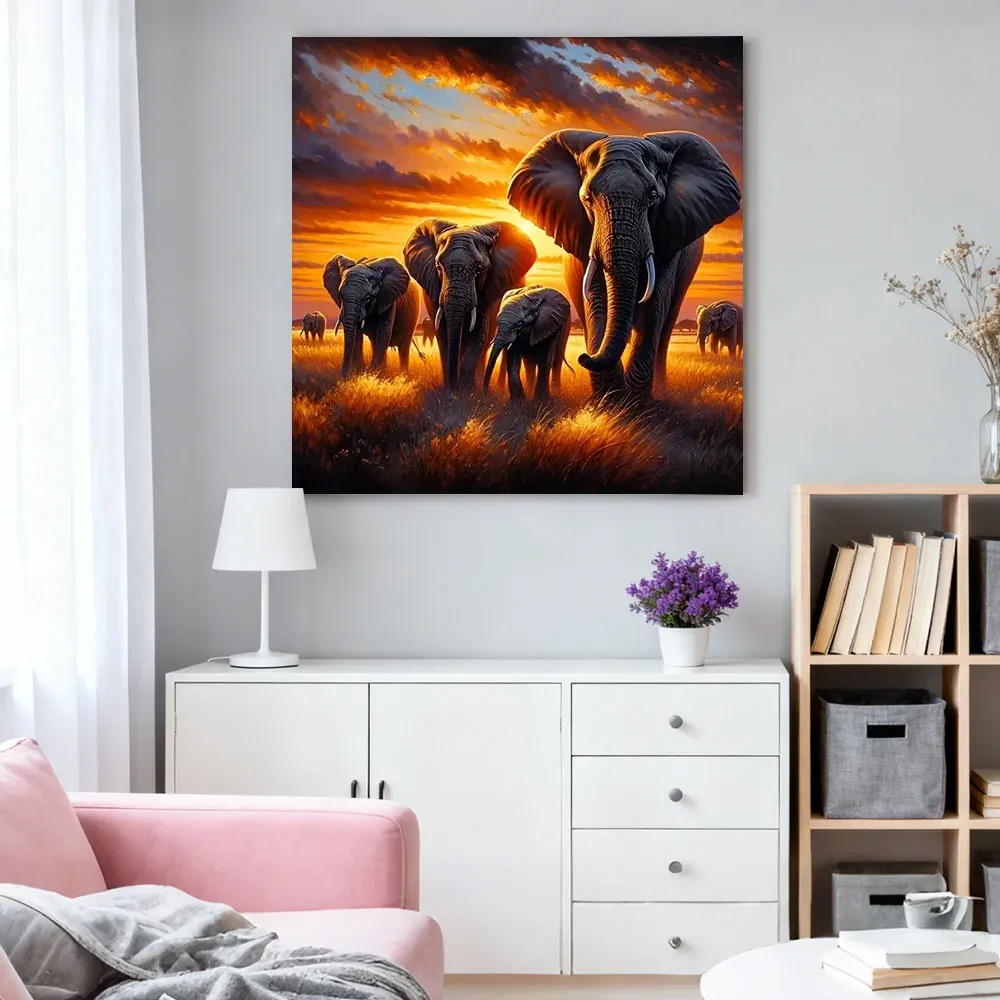 Diamantmalerei Elefant Sonnenuntergang 20 bis 50 cm rund oder quadratisch