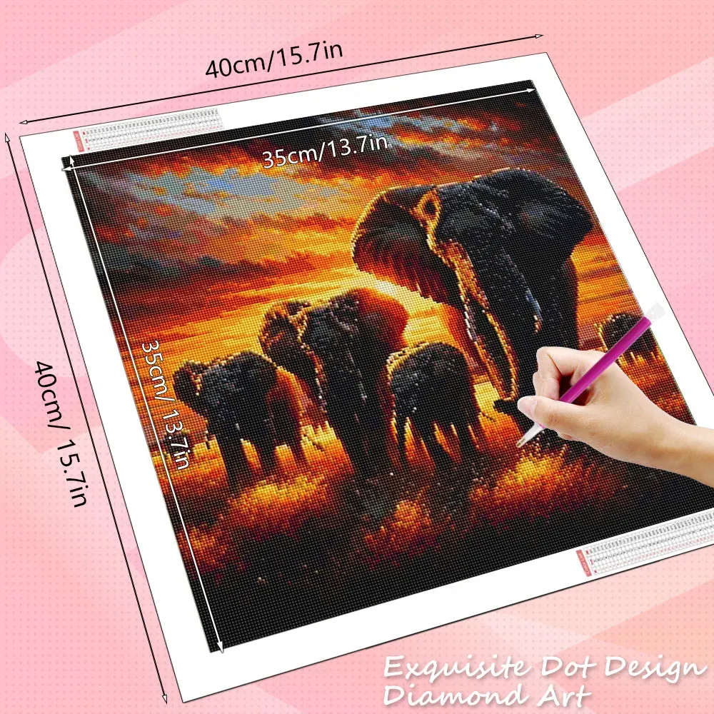 Diamantmalerei Elefant Sonnenuntergang 20 bis 50 cm rund oder quadratisch