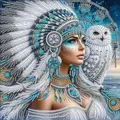 Diamantmalerei Frau Eule 30x30cm – Farbe WEISS