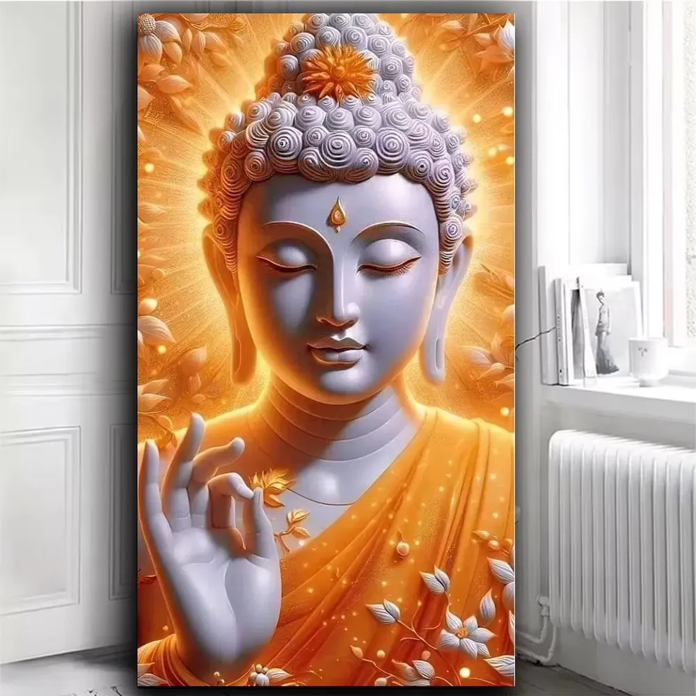 Diamantmalerei goldene Blumen Buddha 20 bis 60 cm rund oder eckig