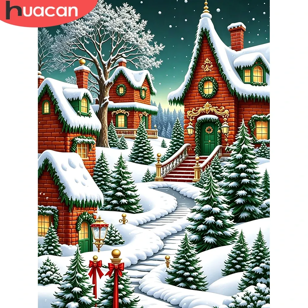 Diamantmalerei Haus Winterlandschaft 20 bis 70 cm rund oder eckig