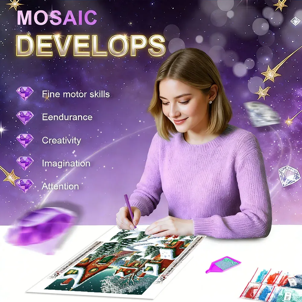 Diamantmalerei Haus Winterlandschaft 20 bis 70 cm rund oder eckig