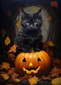 Diamantmalerei Hexe Katze Kürbis Mond 20 bis 70 cm – Farbe Gelb (B2)
