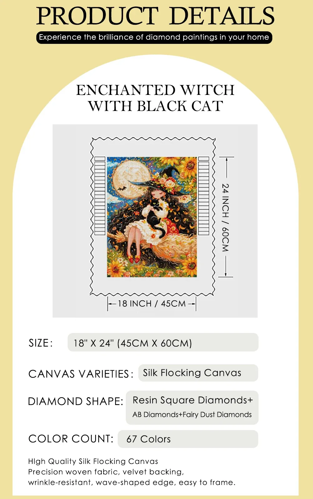 Diamantmalerei Hexe Schwarze Katze 45x60cm