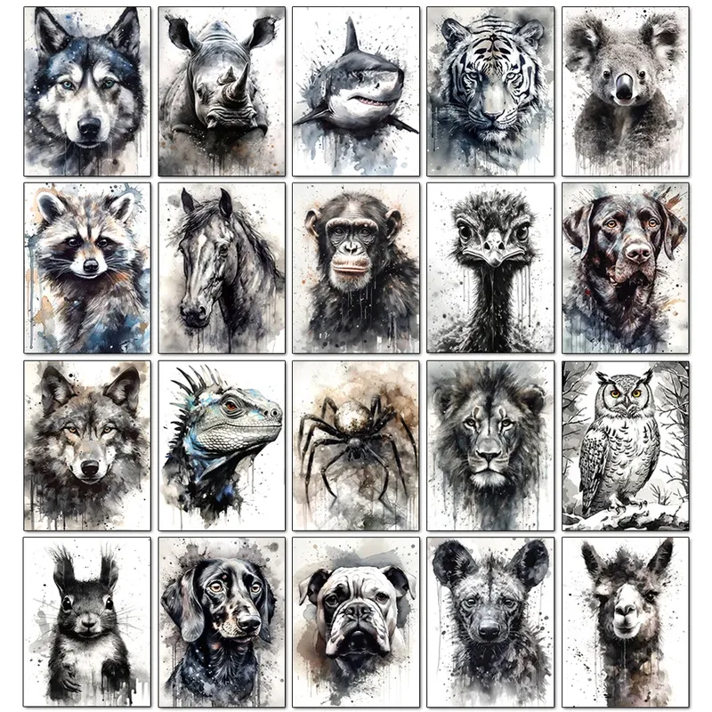 Diamantmalerei Hund Schwarz Weiss 20x30 bis 40x50cm
