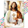 Diamantmalerei Jesus Kreuz 20 bis 70 cm rund oder eckig – Farbe Marineblau (09)