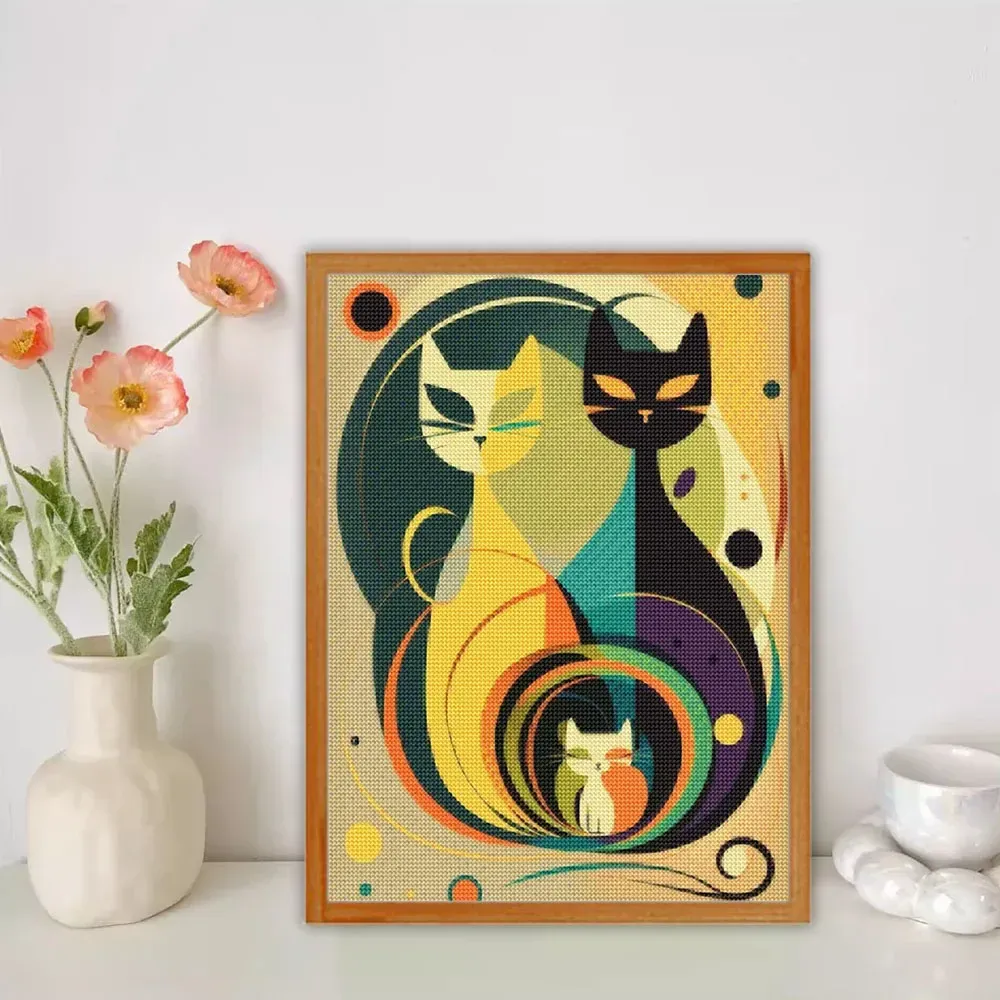 Diamantmalerei Katze abstrakt 20 bis 40 cm rund
