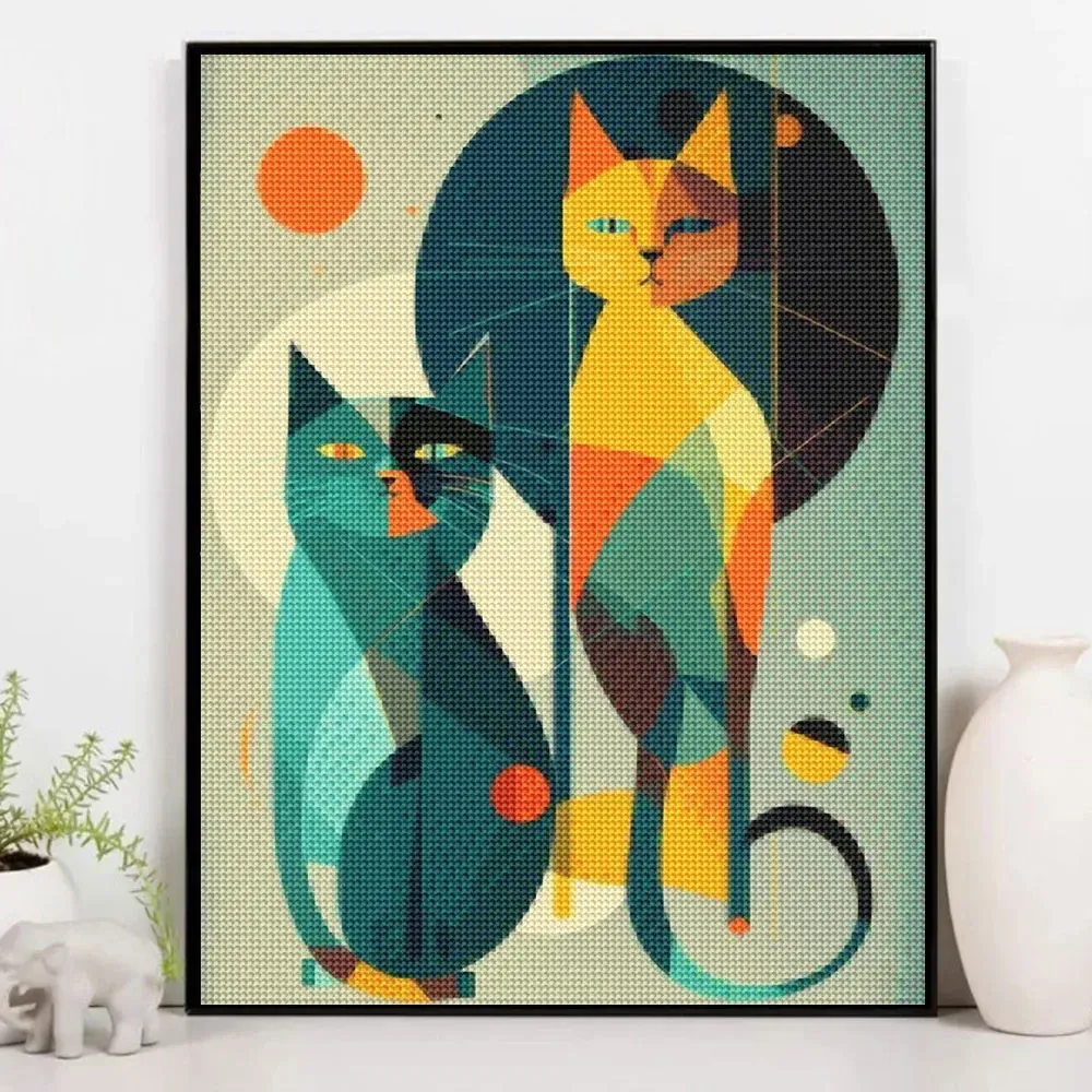 Diamantmalerei Katze abstrakt 20 bis 40 cm rund