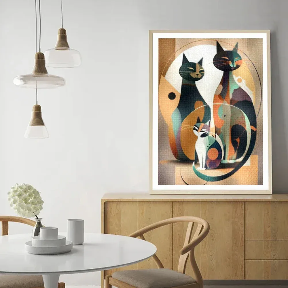 Diamantmalerei Katze abstrakt 20 bis 40 cm rund