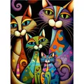 Diamantmalerei Katze abstrakt 20 bis 40 cm rund – Farbe KN2377