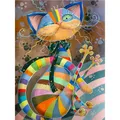 Diamantmalerei Katze abstrakt 20 bis 40 cm rund – Farbe KN2801