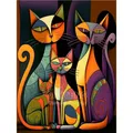 Diamantmalerei Katze abstrakt 20 bis 40 cm rund – Farbe KN2814