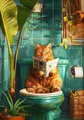 Diamantmalerei Katze auf Toilette Kreuzstich Mosaik Kits – Farbe HKQTA1132-20